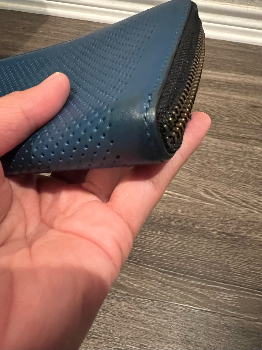 Coach F75222 Zip-Around Perforated Leather Wallet in Blue - Picture 5 of 16